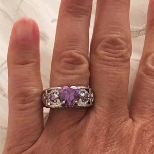 Sterling Silver Angel Wing Amethyst Heart Ring